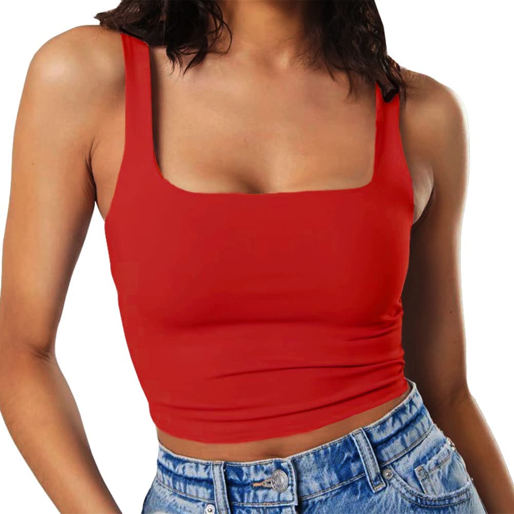 230816053356735_1 Artfish Women's Sleeveless Strappy Tank Square Neck Double Layer Workout Fitness Casual Basic Crop Tops - Image 1